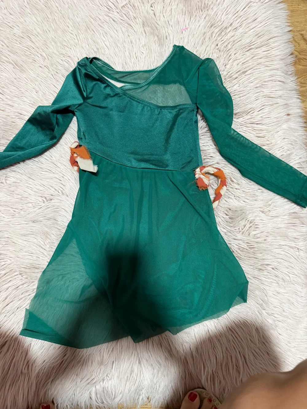 Emerald Green Long Sleeve Dance Costume with Rhinestone - semi costume -